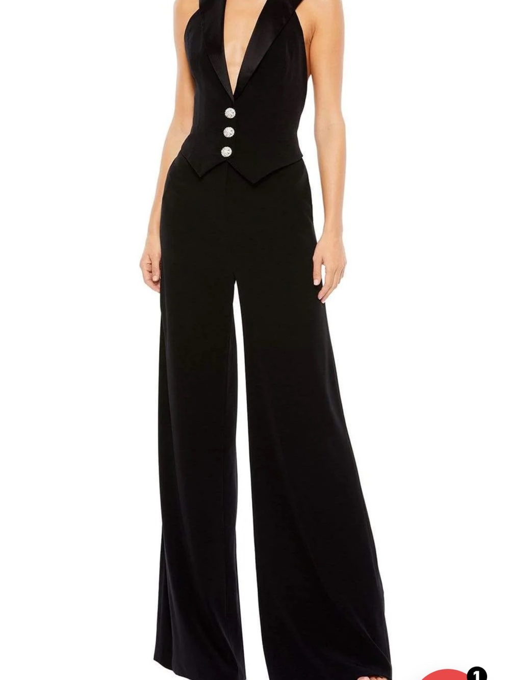 NWT Mac Duggal Black Satin-Trim Halter Jumpsuit - 2643 Jet - Size 0